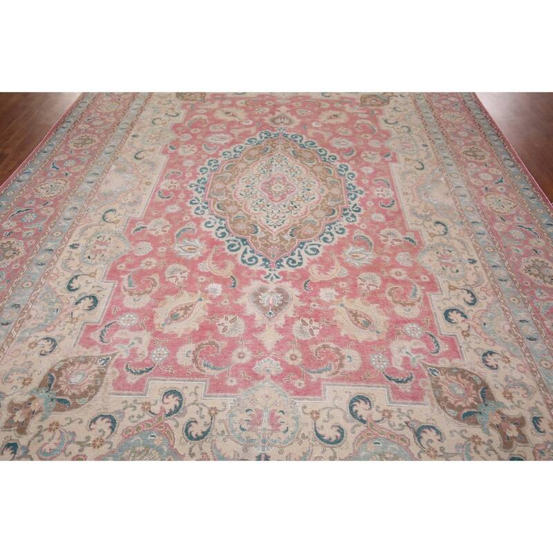 Tabriz Persian Vintage Area Rug Handmade Oriental Wool Carpet - 9'7"x 12'7"