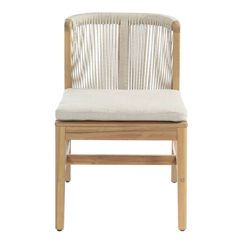 Christopher Knight Home - Louie Outdoor Acacia Wood Dining Chairs with Rope Backrest and Cushioned Seat, Set of 2