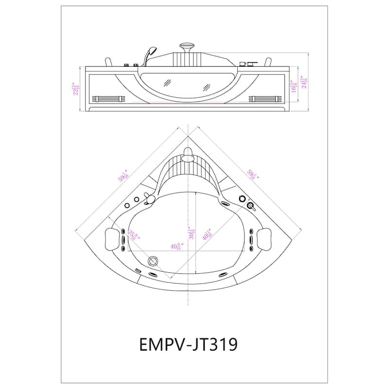 59" X 59" Corner Whirlpool Bathtub With Faucet
