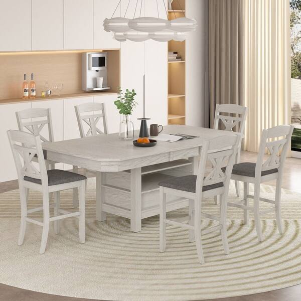 VECELO 78-inch Modern Solid Wood Rectangular Extendable Dining Table ...