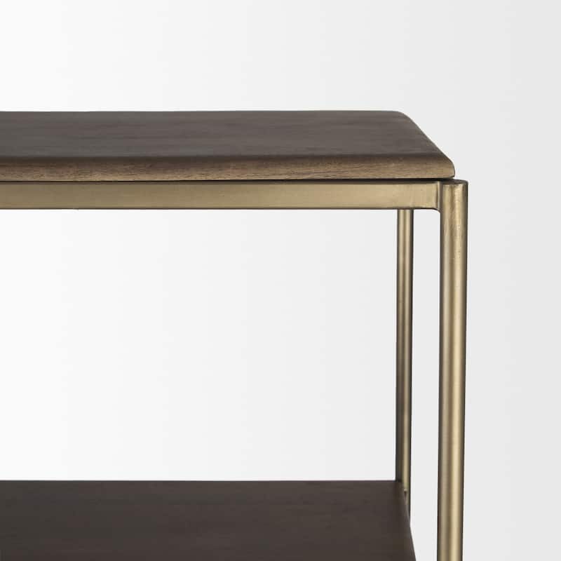 Baron Light / Dark Brown Wood w/ Antiqued Aged Brass Metal 2-Door / 4-Door Open Shelving Unit