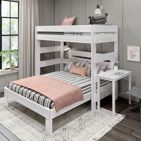Max and Lily Farmhouse Twin over Queen L Shaped Bunk Bed with Desk