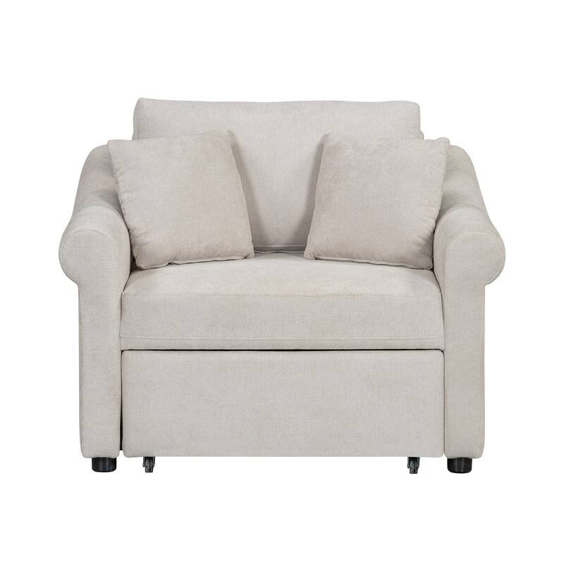 3-in-1 Convertible Sleeper Chair with Adjustable Backrest, Chenille Chair Bed Single Lounger Chair for Living Room