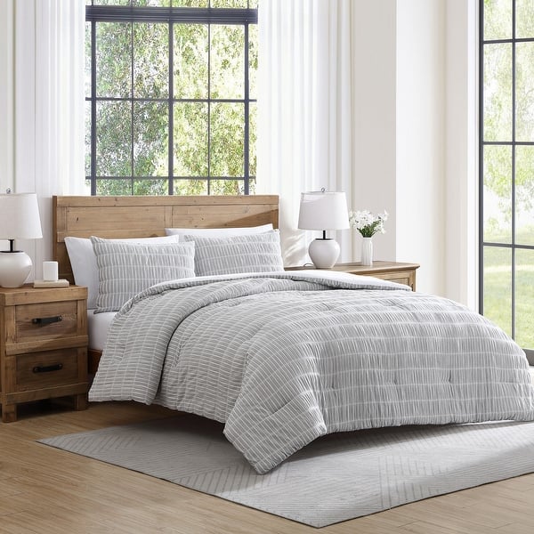 Tahari Home Ivy Puckered Seersucker Cotton Comforter Set Bed Bath