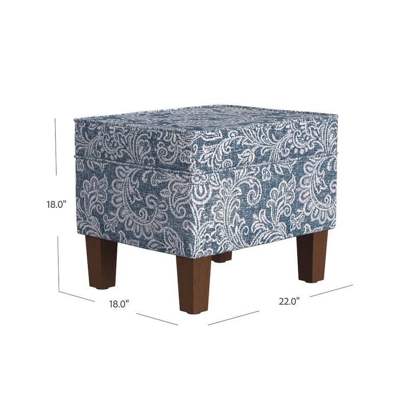 Ishi Accent Storage Ottoman, 22 Inch Classic Denim Blue White Print