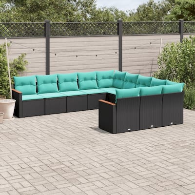 vidaXL 11 Piece Patio Sofa Set with Cushions Black Poly Rattan