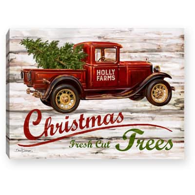 8" Green Red Truck "Chrishtmas Fresh Cut Trees" Lighted Table Decor