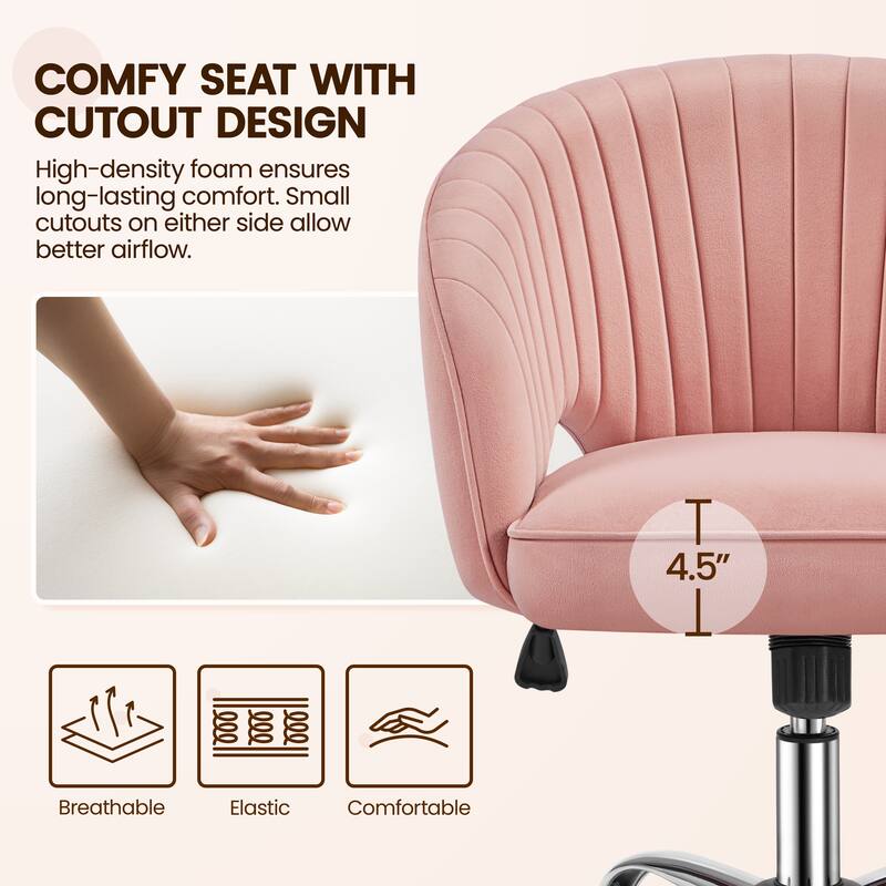 Yaheetech Velvet Office Chair with Tufted Barrel Back, Rolling Wheels, Adjustable Seat Height