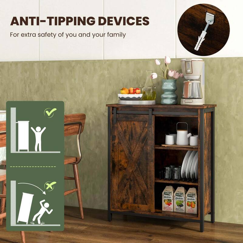 Costway 32" Farmhouse Accent Storage Cabinet with Sliding Barn Door & - See Details