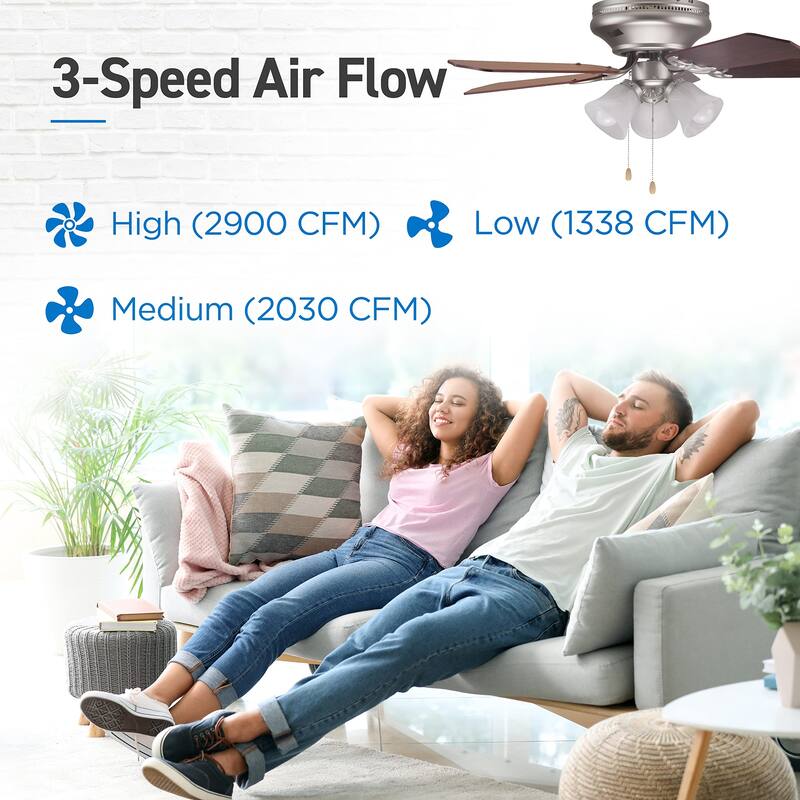 COMMERCIAL COOL42 inch Ceiling Fan 5-Blade With Pull Chain And Light Kit