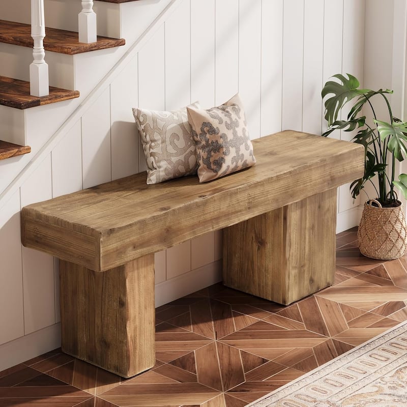 47” Farmhouse Solid Wood Bench with Thickened Seat