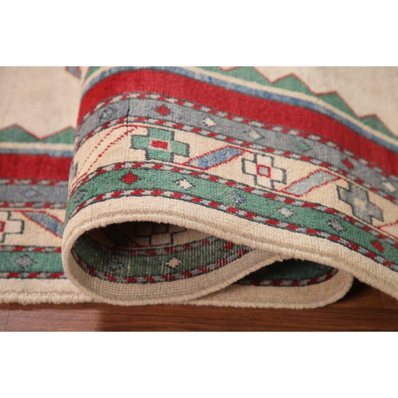 Kazak Area Rug Hand-Knotted Oriental Beige Wool Carpet - 5'0" x 6'10"