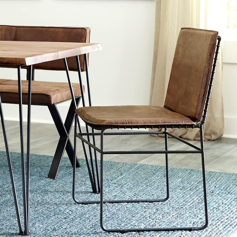 Vintage Brown Upholstered and Metal Frame Dining Chairs (Set of 2)