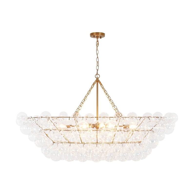 Modern Cluster Glass Globe 8-Light Bubble Island Chandelier 51.2in - Brass