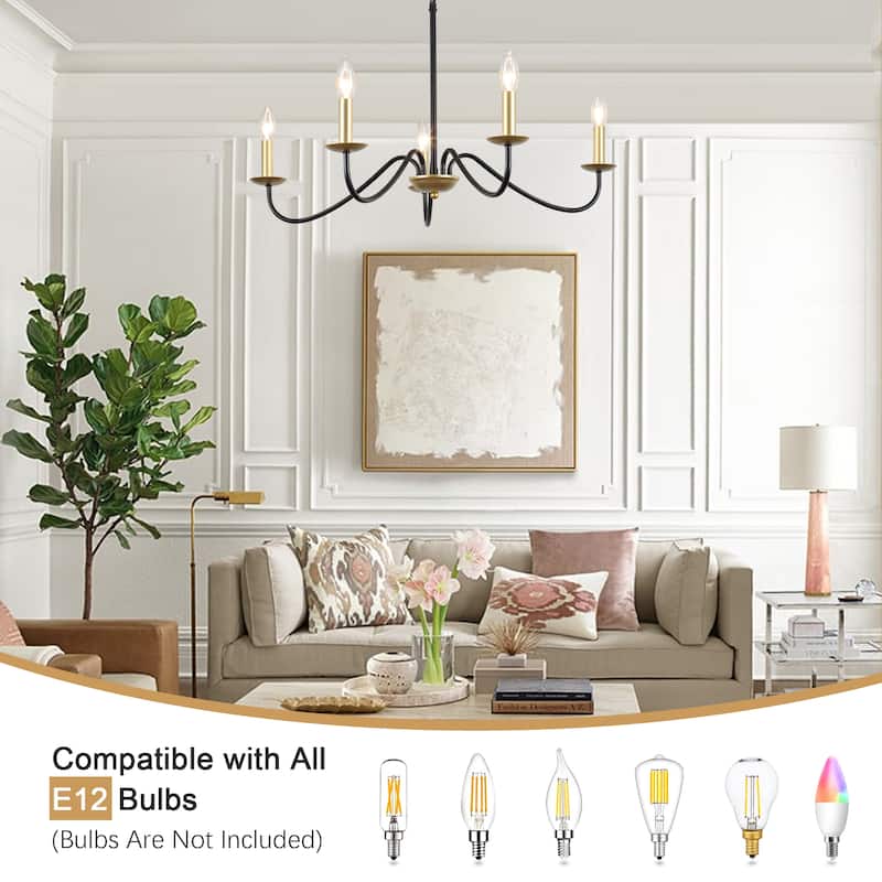 5-Light Rustic Farmhouse Candle Chandelier for Bedroom, Kitchen, Living Room and Foyer