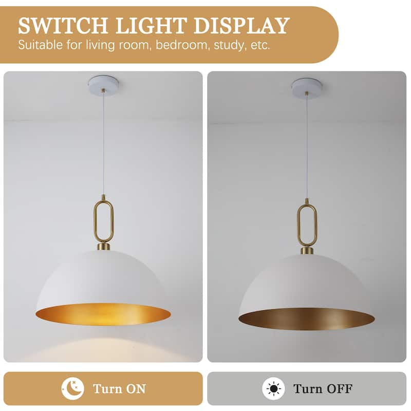 Industrial 1-Light 23.6" Metal Dome Pendant Light for Kitchen Island Dining Room