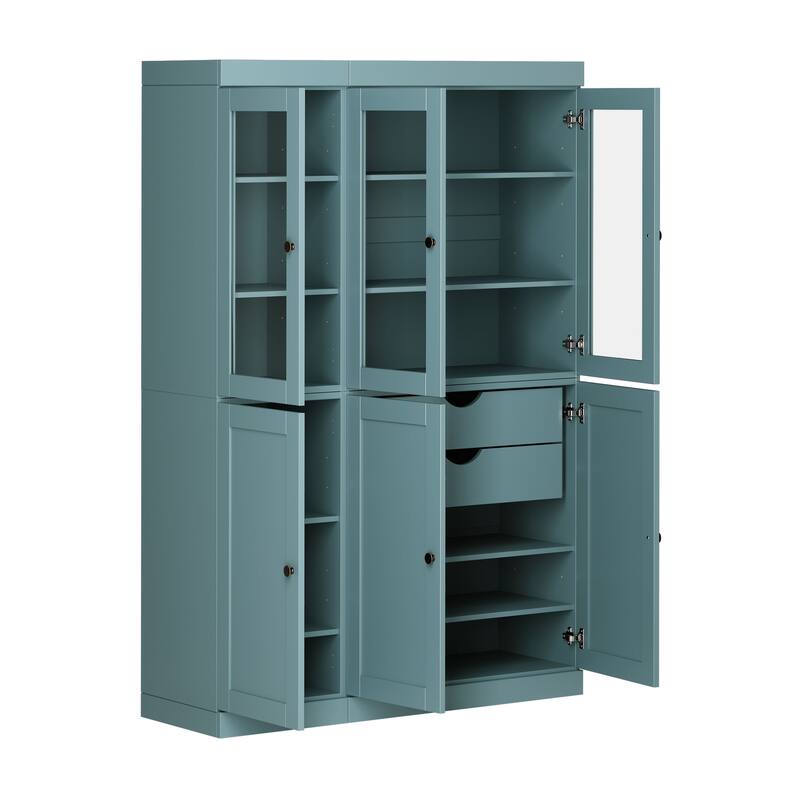 Palace Imports 100% Solid Wood 48.5" Pantry Cabinet with Clear Glass, Shaker Doors, 2-Drawers and Adjustable Shelves