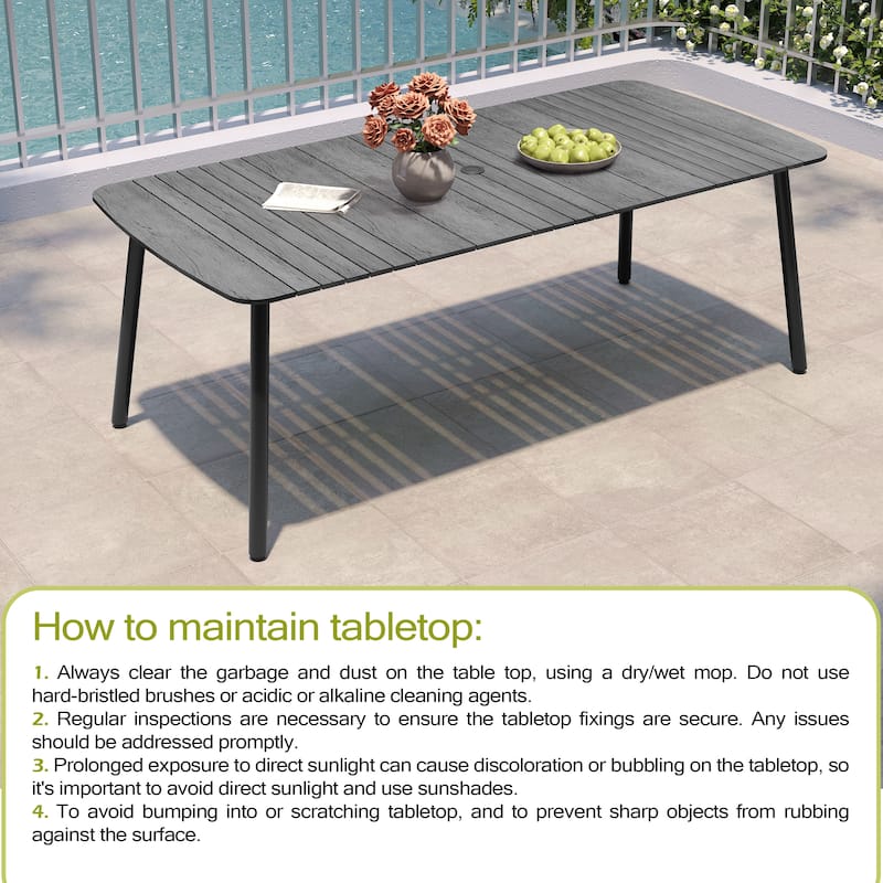 7/9PC Patio Dining Table Rectangular Aluminum Outdoor Table with Folding Chairs
