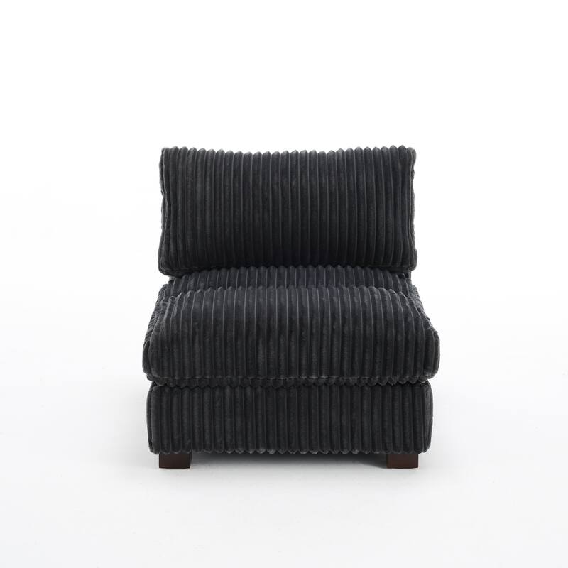 33" W Plush Corduroy Armless Chair Sectional Module with Pillows