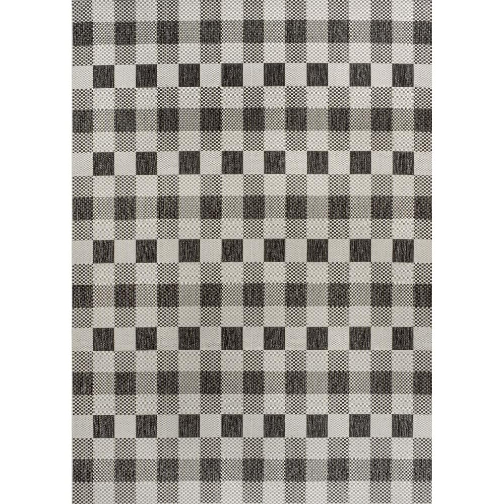 JONATHAN Y Biot Traditional Geometric Bold Gingham Black/Cream Indoor/Outdoor Area Rug