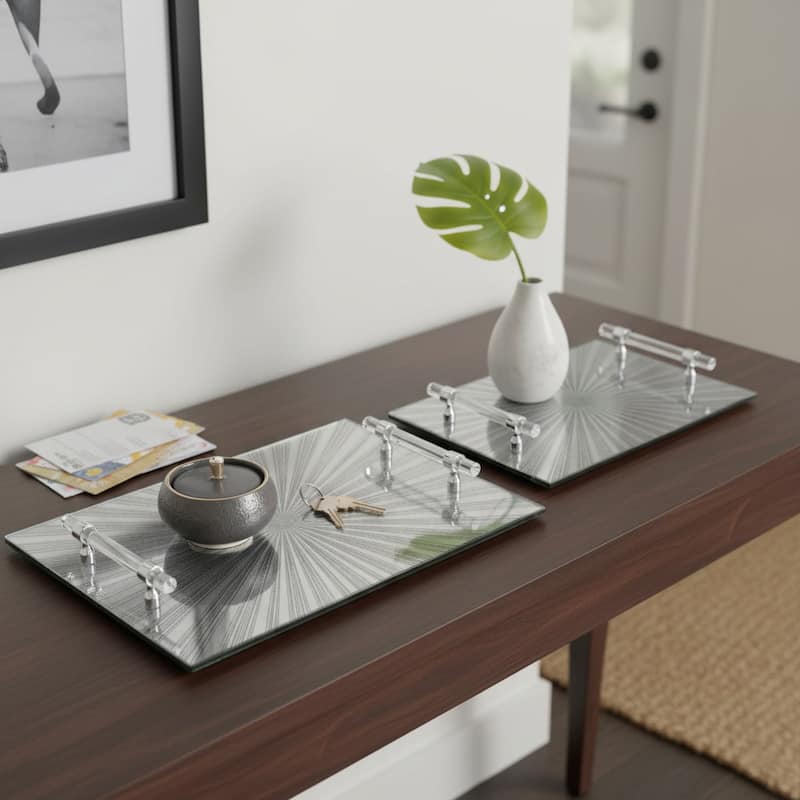 Decorative Pattern Glass Tray with Handles - Chic Home Decor - Accent Tray