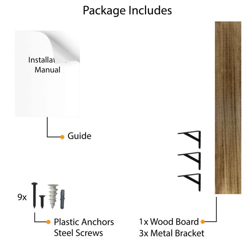 Wallniture Forme Wood Board 60" Long, 10'' Deep, Floating Shelf for Living Room, Hanging Shelf for Wall, Office Decor, Burnt,1Pc