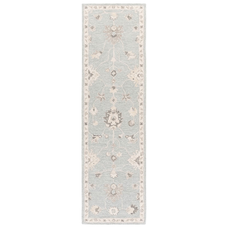 SAFAVIEH Handmade Metro Friederun Wool Rug - 2'3" x 8' Runner - Light Blue/Ivory