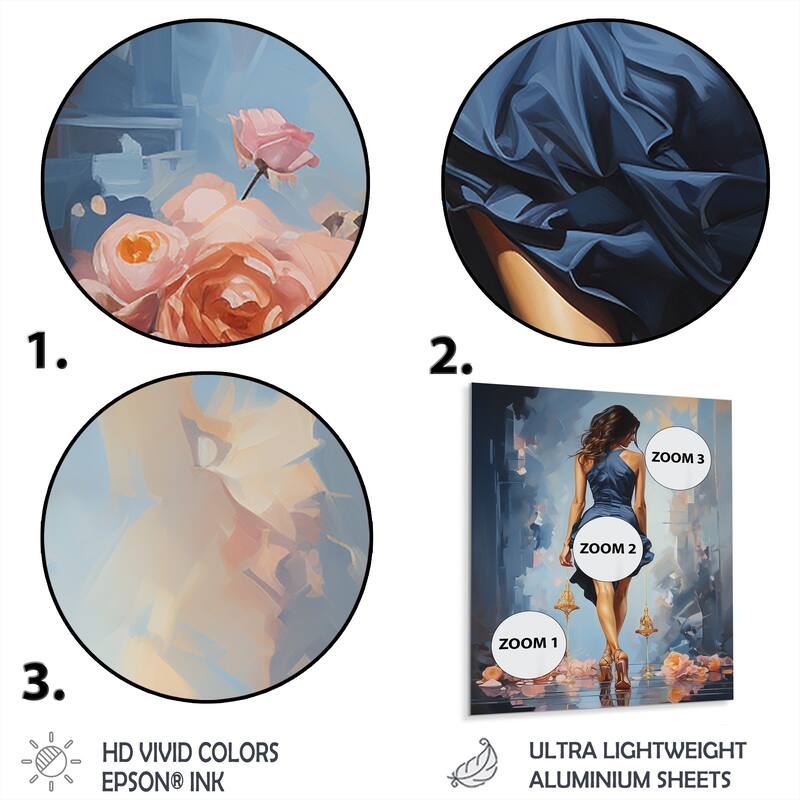 Designart "Blue And Pink Glamorous Gait Painting Of Woman'S Heels I" Fashion Woman Blue Metal Art Modern Metal Art Work