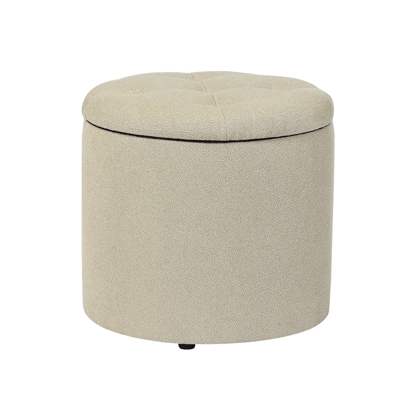 Adeco Round Storage Ottoman Footrest Stool With Removable Lid