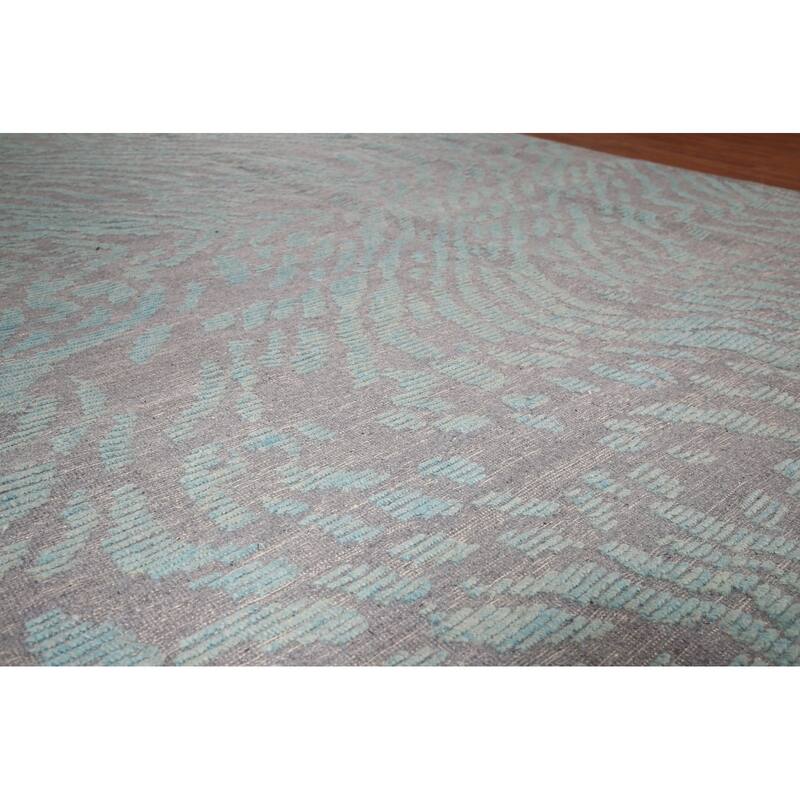 Grey Blue Moroccan Abstract Area Rug Hand-Knotted Wool Carpet - 9'0"x 12'7"