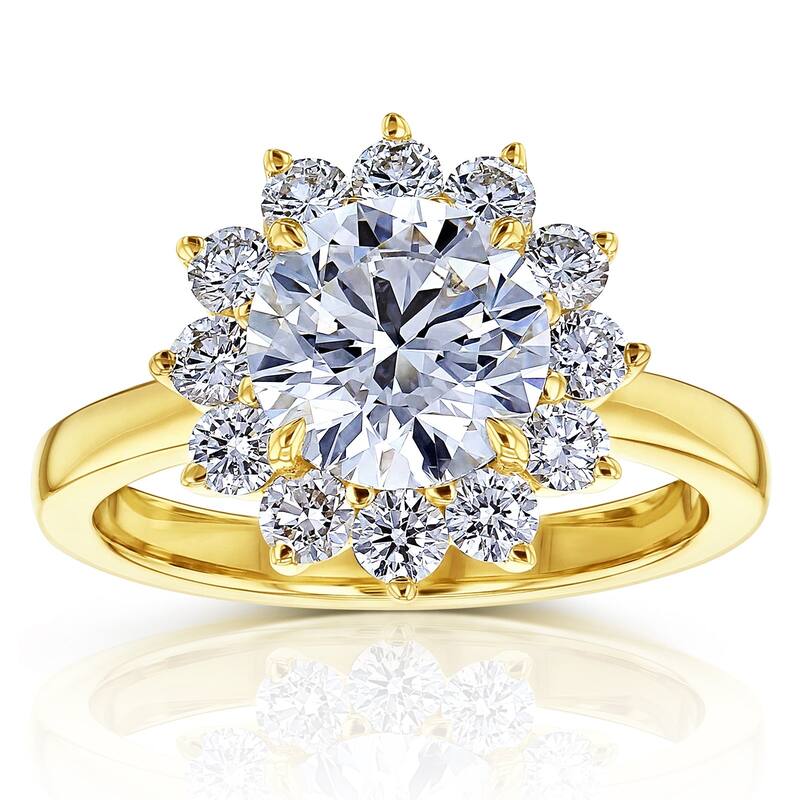Kobelli 1.35 or 2.75 Carats Lab Grown Diamond Certified 14k Solid Gold Burst Halo Himawari Ring (EF/VS) - Yellow - 10 - 2.75