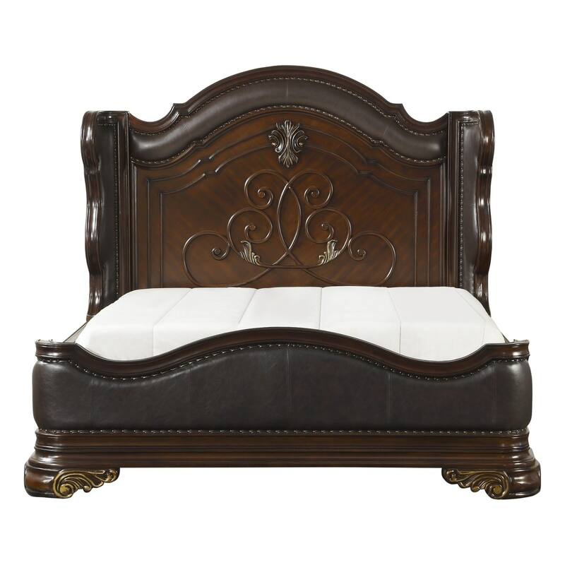 Helmer Cherry Faux Leather Upholstered Panel Bed - King
