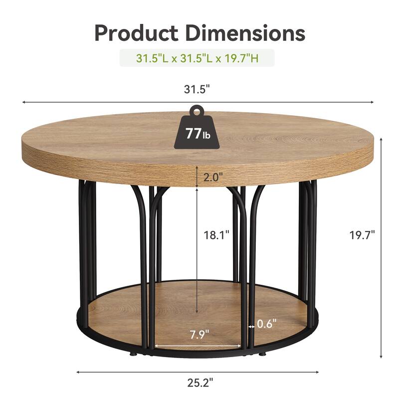 Round Coffee Table, Center Table with Open Storage, Living Room Home Decor Accent Tea Table