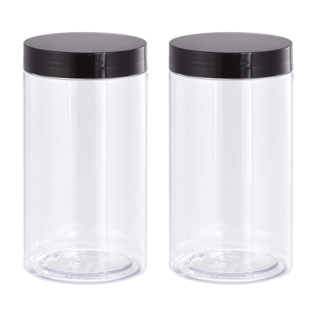 Round Plastic Jars with Black Screw Top Lid, 2Pcs