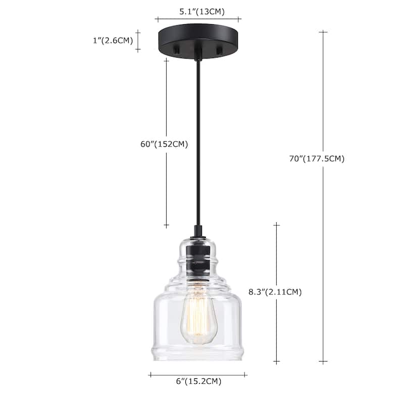 1-Light 70-in Matte Black Mini Pendant Light With Clear Glass Shade