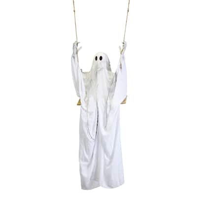 72" Lifesize Hanging Halloween Animated Shaking Ghost on Swing