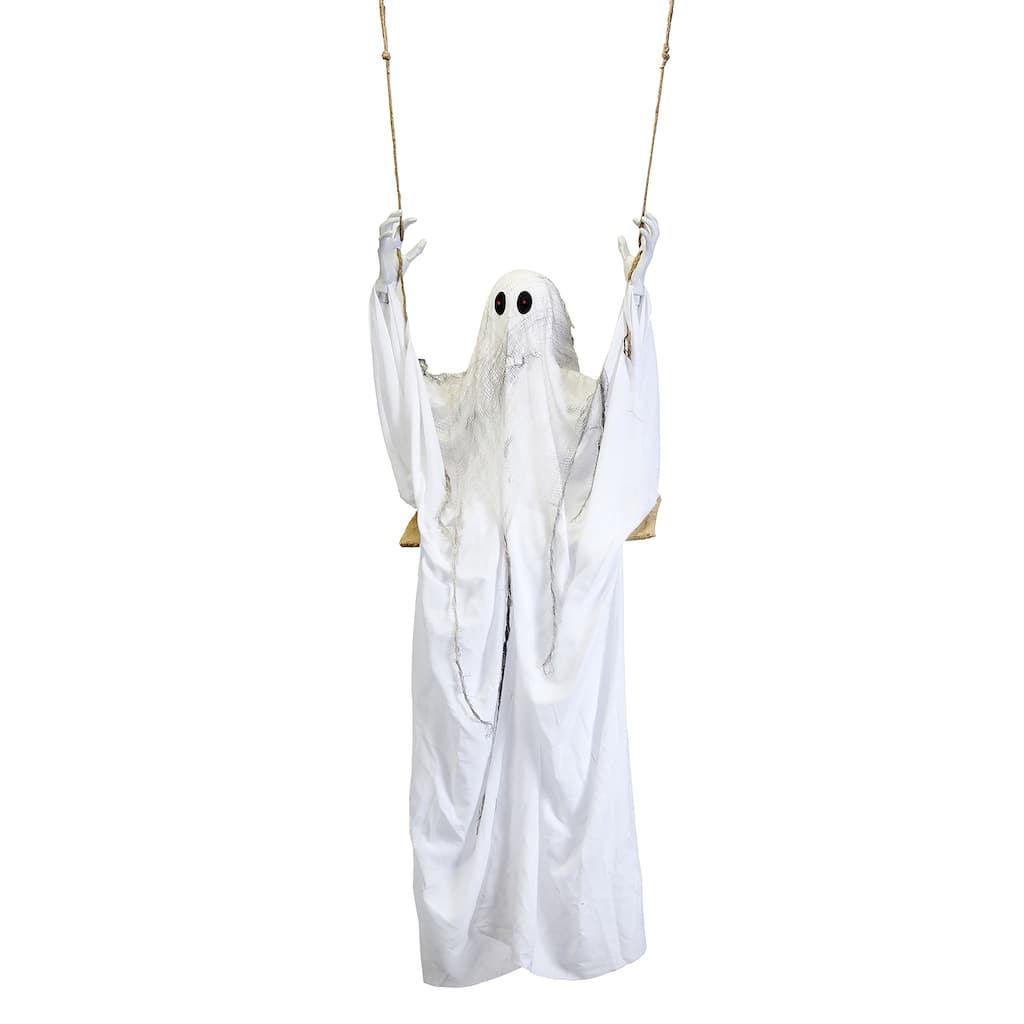 72" Lifesize Hanging Halloween Animated Shaking Ghost on Swing