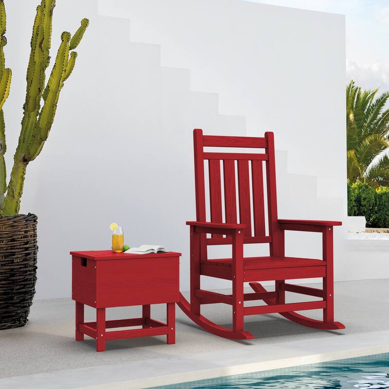 Outdoor Patio Weather Resistant HDPE Coffee & Side Table, Build-in Stainless Steel Cooler Bucket