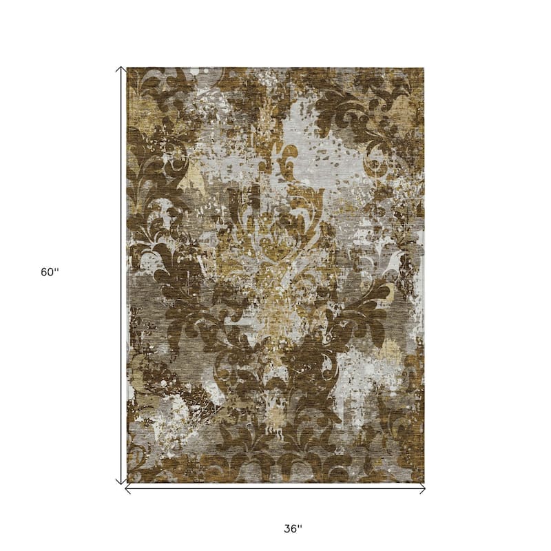 HomeRoots Damask Transitional Rectangle Outdoor Rug