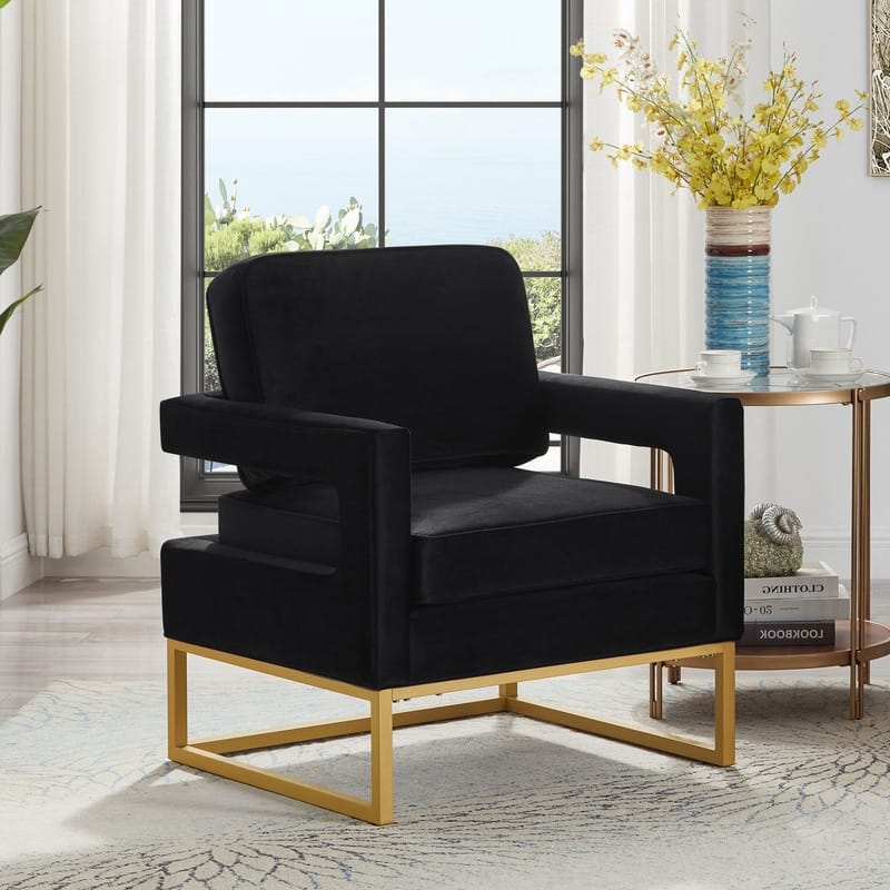 Modern Velvet Upholstered Accent Chair with Gold Metal Base