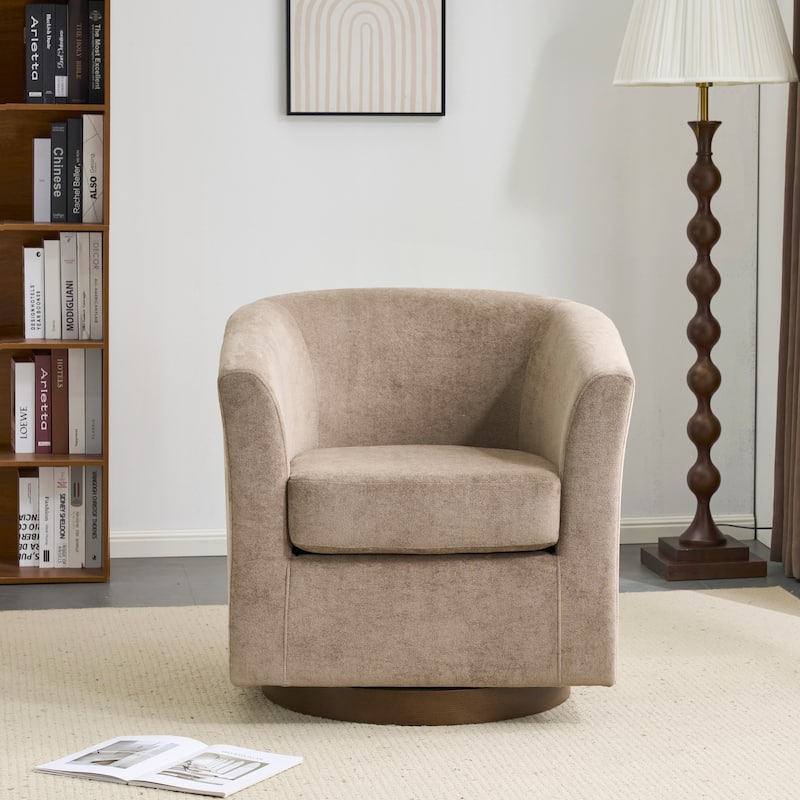 Christopher Knight Home - Halo Modern Swivel Upholstered Barrel Chair with Wooden Base - Light Brown