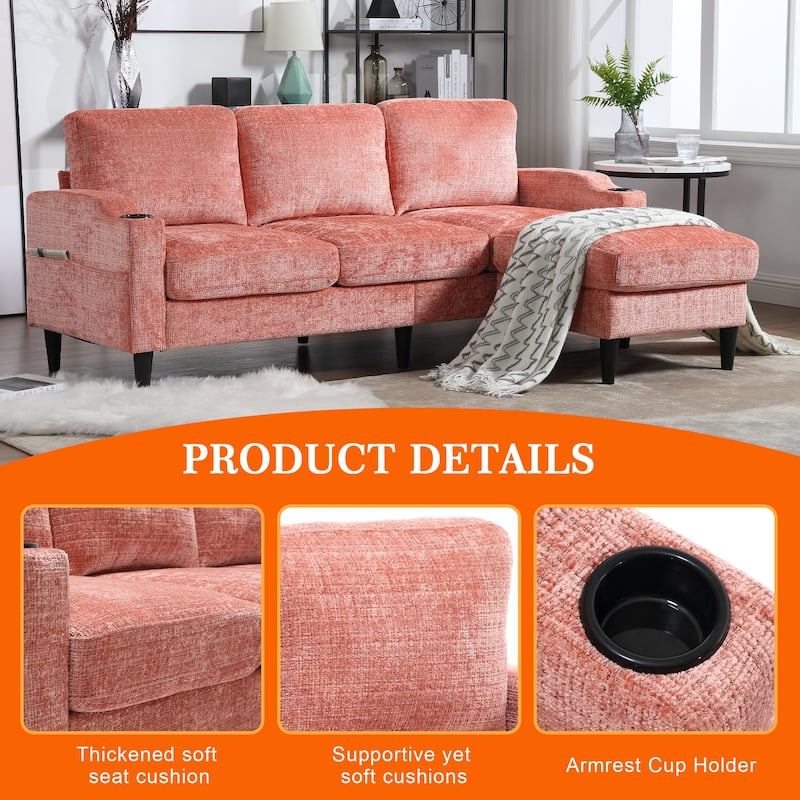 HOMEFUN Chenille Upholstered L-Shaped Living Room Sofa with Storage Ottoman