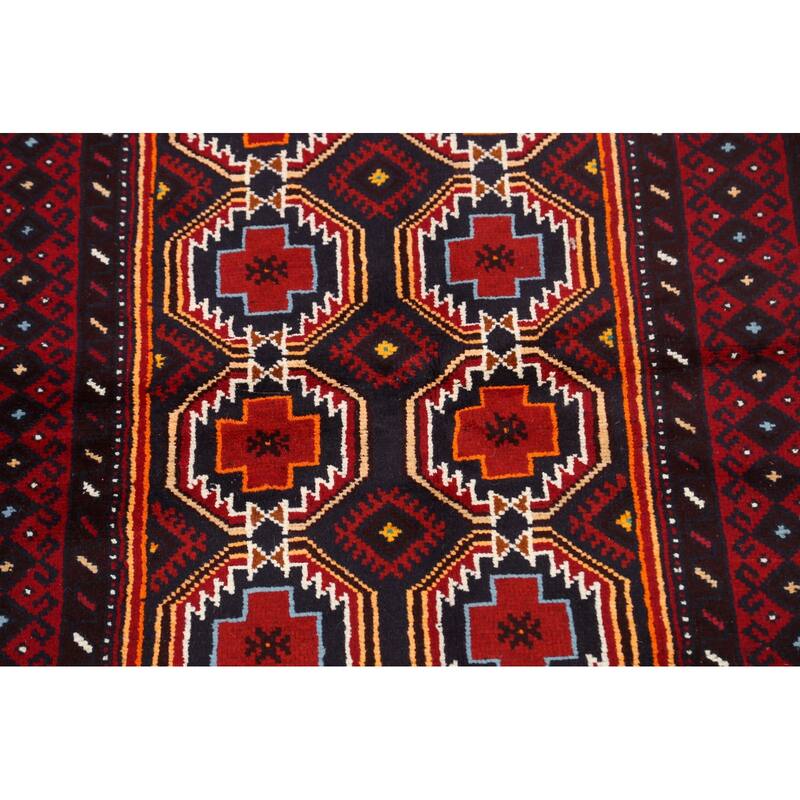 Geometric Balouch Persian Runner Rug Hand-knotted Wool Carpet - 3'3" x 6'7"