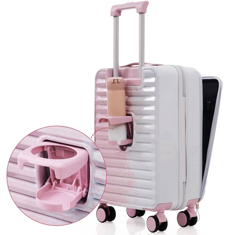 3 Piece Luggage Sets Expandable Suitcases with Front Pocket, TSA Lock USB Interface and Universal Wheel & Cup Holder