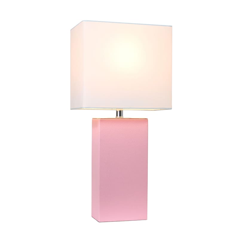 Leather Table Lamp with White Fabric Shade