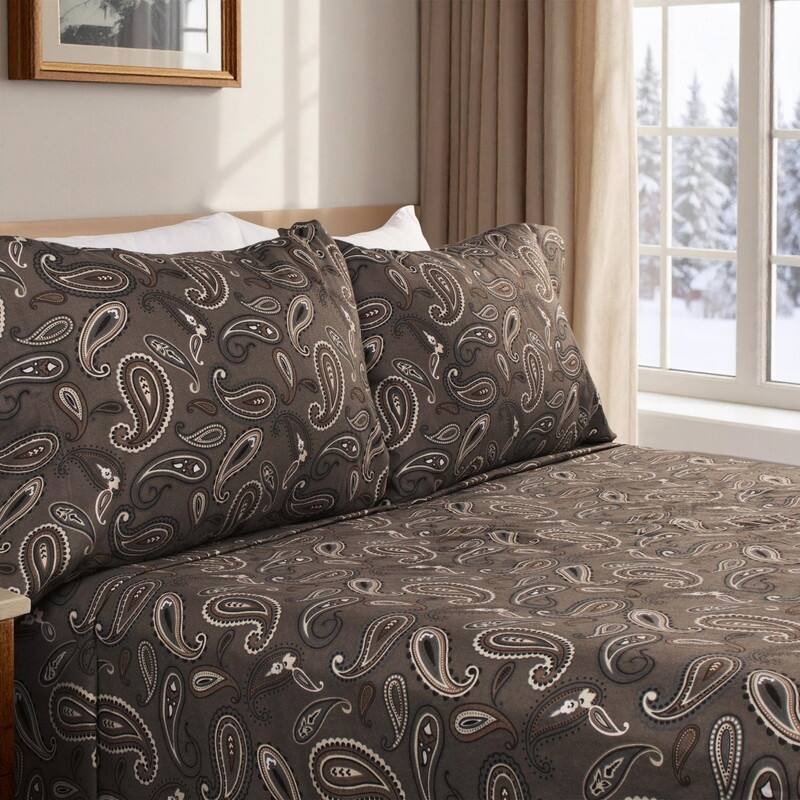 Superior Cotton Flannel Paisley Bed Sheet Set - King - Charcoal