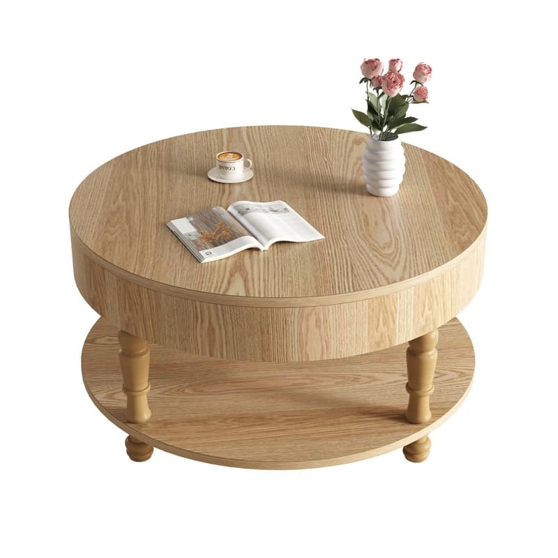 Modern Round Coffee Table with Dual Storage and Flip-Top Design for Living Room Organization