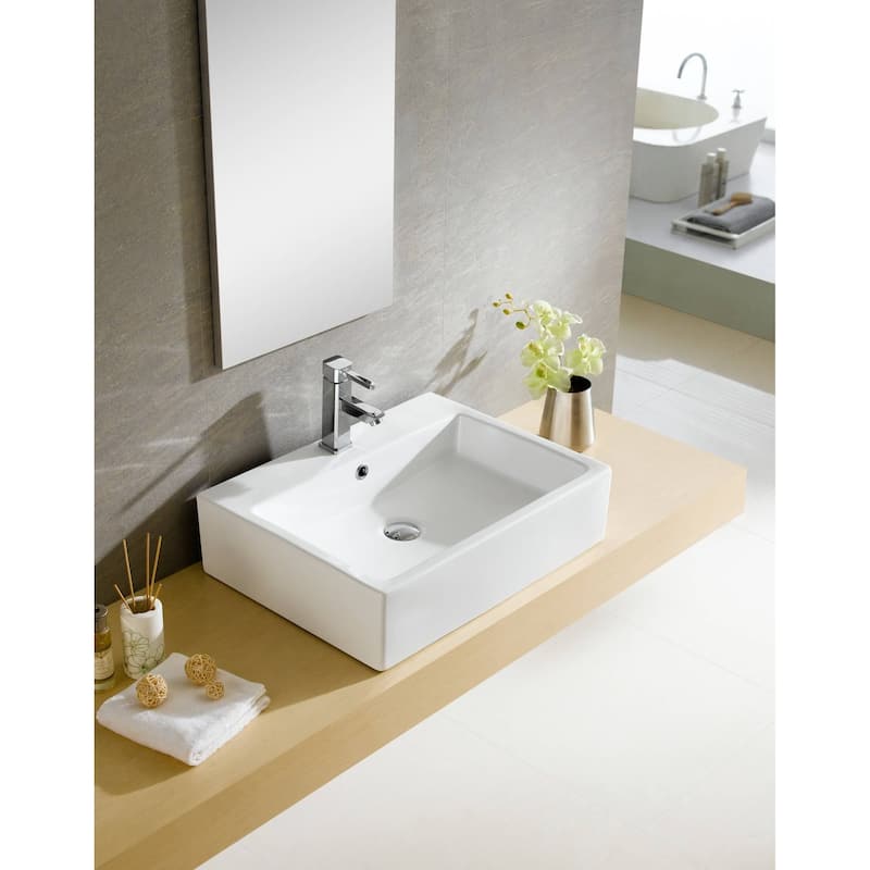 Fine Fixtures Ceramic White Rectangular Bathroom Vessel Sink