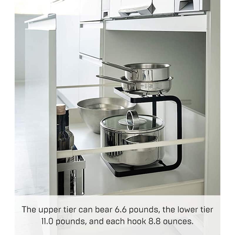 Yamazaki Home Two-Tier Pot Rack, Steel - L 8.27 x W 8.07 x H 8.86 inches