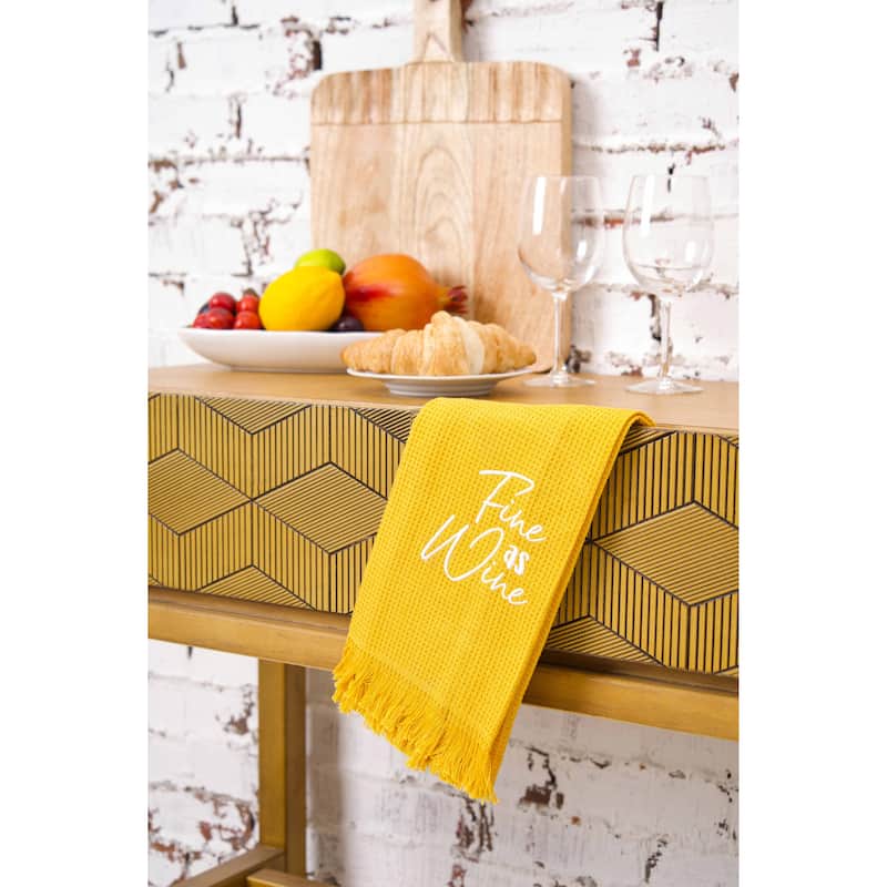 Fine As Wine Embroidered Waffle Weave Cotton Decorative Kitchen Dishtowel